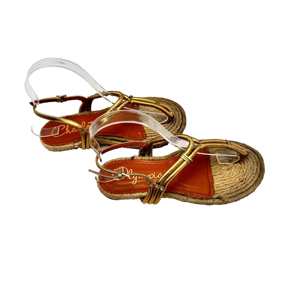 CHARLOTTE OLYMPIA Women's Metallic Gold Woven Thong Sandals SZ 37/US 7 Italy